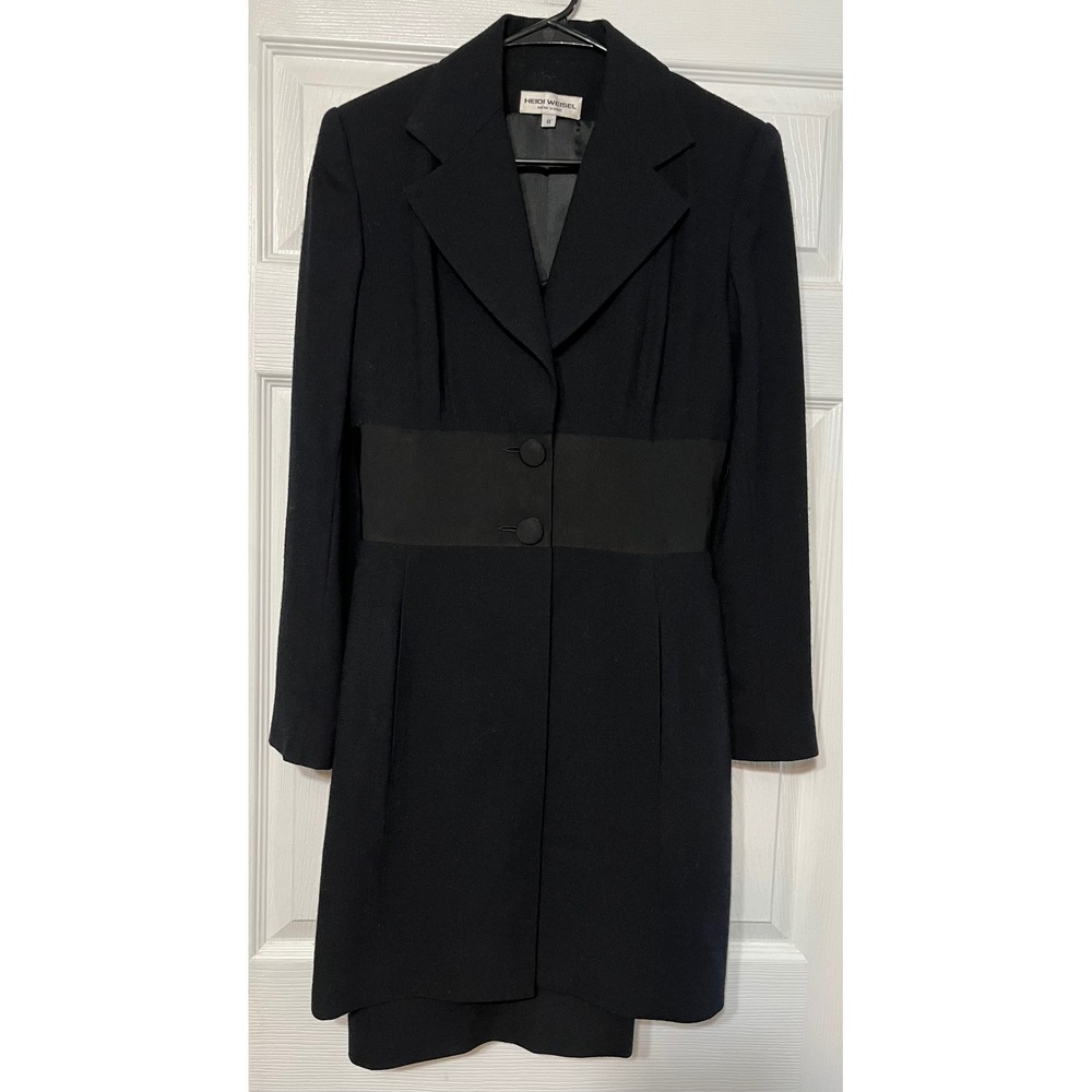 Heidi Weisel New York Wool Dress Suit Set Black Sleeveless Career‎ Formal